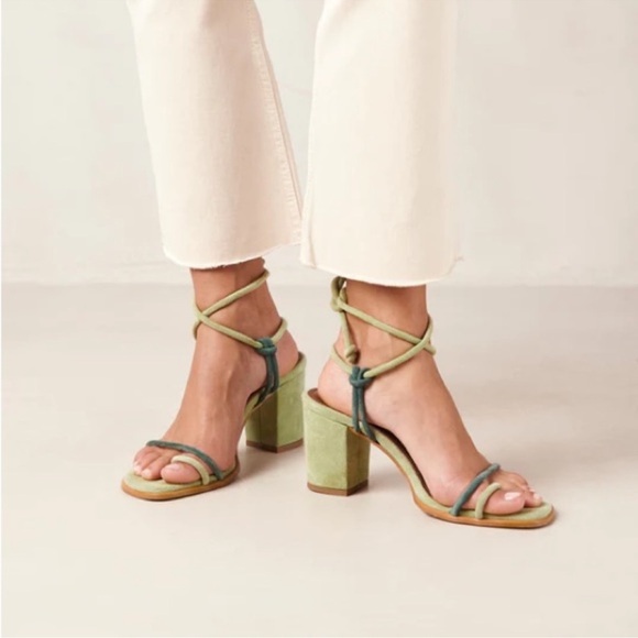 NWOB ALOHAS Grace Suede Strappy Lace Up Heeled Sandals in Green Sz 36 US 6-6.5 - Picture 1 of 14